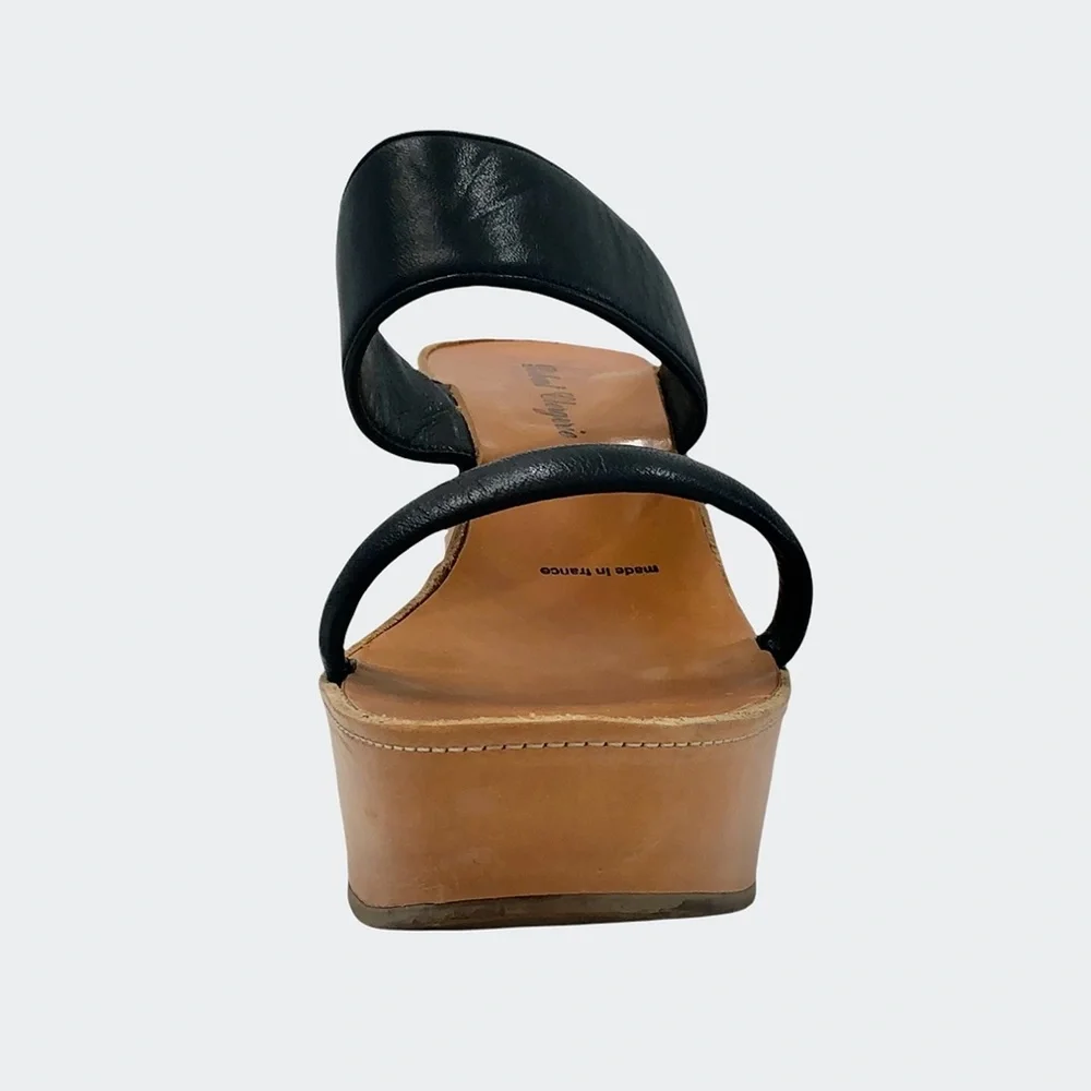 ROBERT CLERGERIE BLACK & TAN LEATHER PLATFORM WEDGES SIZE 8.5
